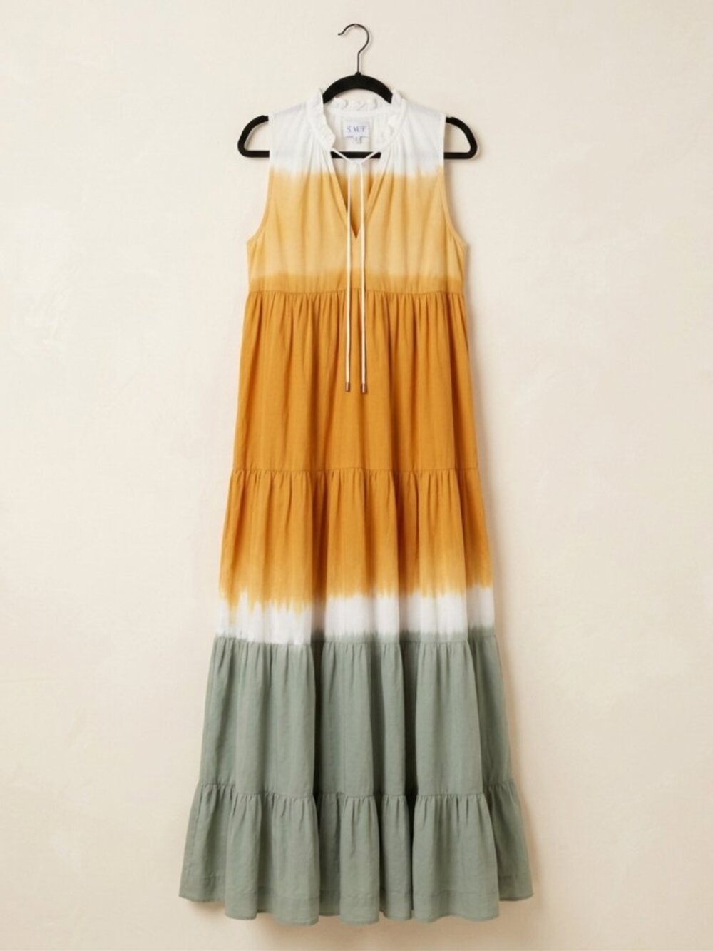 SWF Escapism Cotton Maxi Dress XS Spring Brights Ombre Tiered Ruffle Neck
